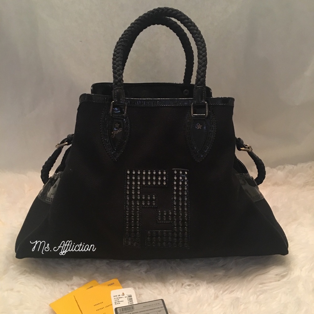 FENDI Authentic XL Du Jour Black Patent Jacquard